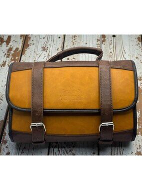 Vetelli Mens Leather Toiletry Bag Travel Organizer With Buckle Straps
